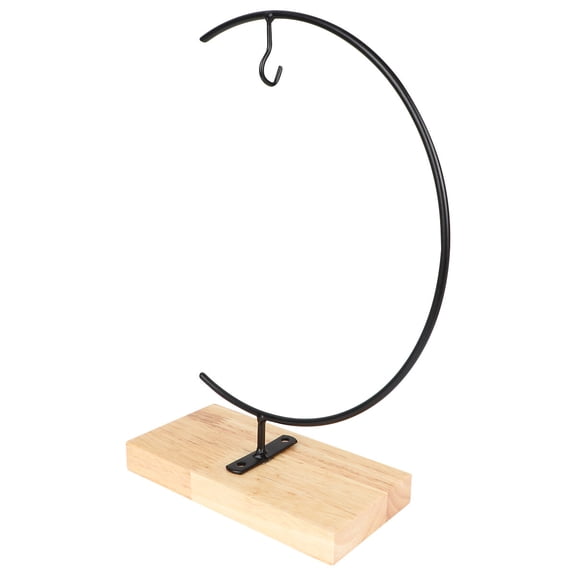 WEAVILUX Desktop Iron Rack Hanging Glass Terrarium Holder with Wood Base Black Ornament