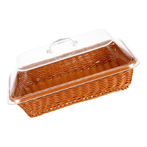 WEAVILUX Multipurpose Rattan Storage Basket with Lid for Fruit Vegetable Serving and Home Use