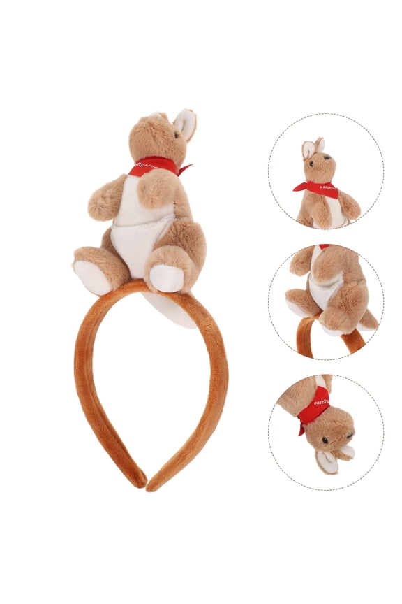 Light Brown Stuffed Kangaroo Headband Plush Animal Hair Accessory for Holiday Events