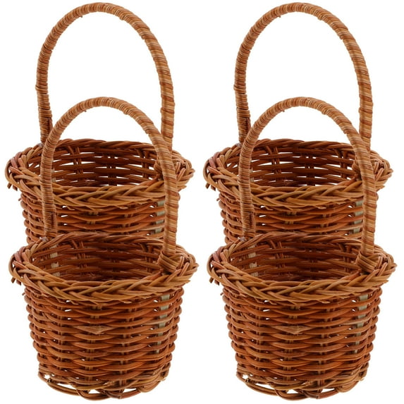 WEAVILUX 4Pcs Portable Brown Woven Flower Basket Hand-Made Decorative Storage for Home Use