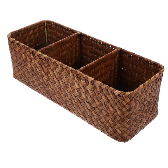 WEAVILUX Rectangular Woven Rattan Storage Basket with Multiple Compartments - Organizer, 1 Piece