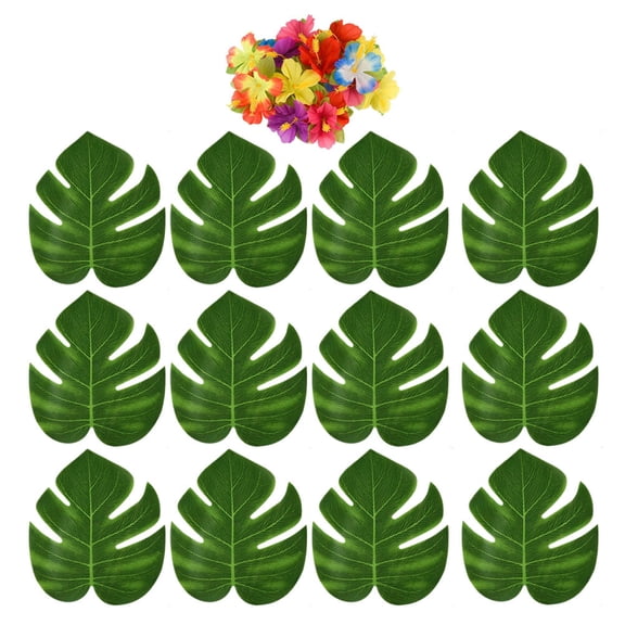 WEAVILUX Artificial Hibiscus Flower Arrangement with Monstera Leaves, Colorful Faux Flowers for Party Decor and Elegant Home Decoration