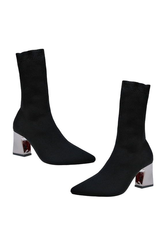 Women's Black Sock Boots Comfortable Chunky Heel Shoes Elegant Design for Casual and Formal Occasions Size 8.5