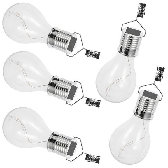 WEAVILUX Hanging Solar Light Bulb, Silver, Full Solar Powered, Unique Bulb Shape, for Decor 5Pcs