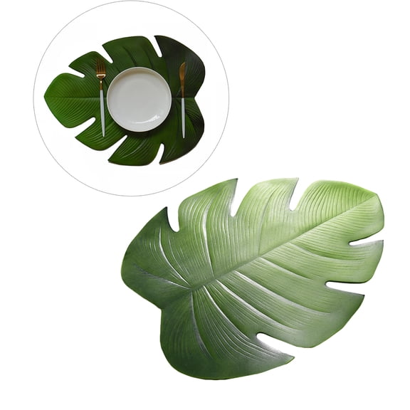 WEAVILUX Tropical Palm Leaf Placemat Green PVC Table Runner for Jungle Themed Event