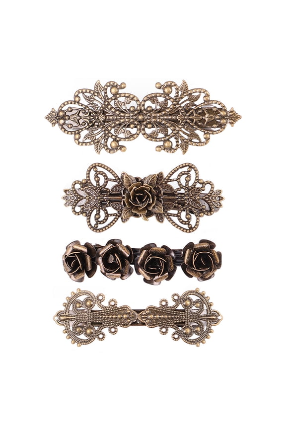 Vintage Metal Hair Clip Copper Curved Stem Floral Pattern For Women Girls Ladies Wedding Headdress