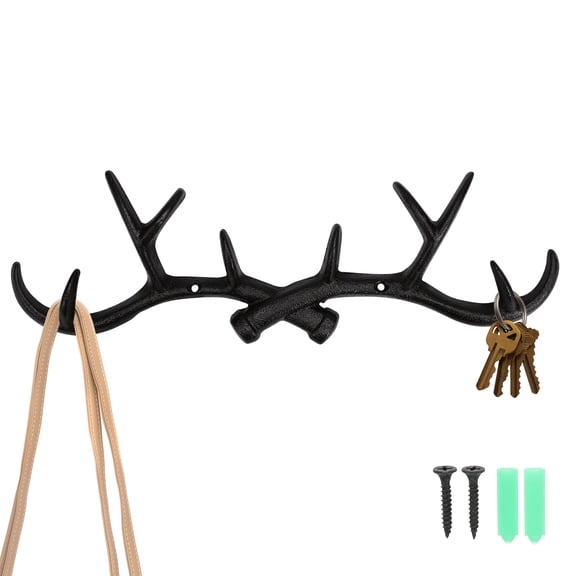 WEAVILUX Wall Mounted Hooks Towel Hook Deer Antlers Wall Hooks Black 1Set
