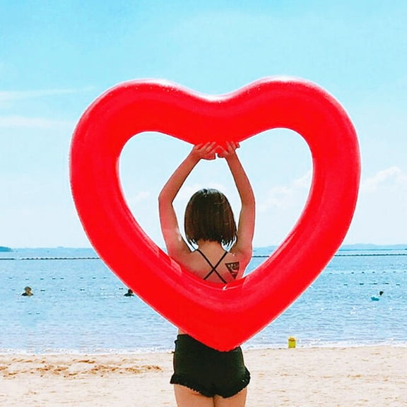 WEAVILUX Water Floating Bed Heart Shaped Swim Rings PVC 1PC for Pool Owners