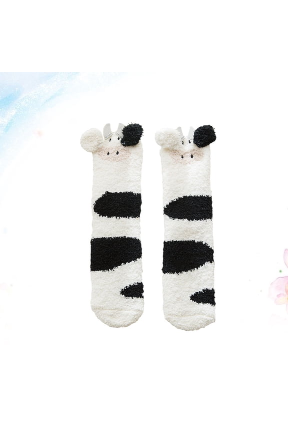 Winter Socks for Women Thicken Middle Tube Cow Design Multi 1 Pair