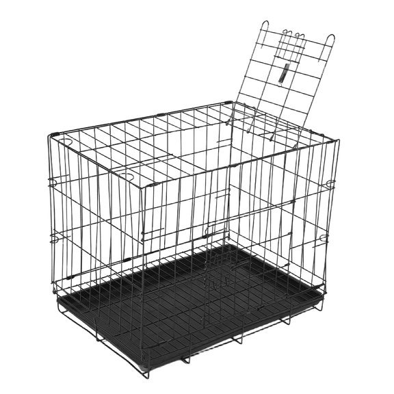 WEAVILUX Foldable Metal Wire Dog Crate Portable Pet Carrier with Divider Panel, Black, Easy to Carry and