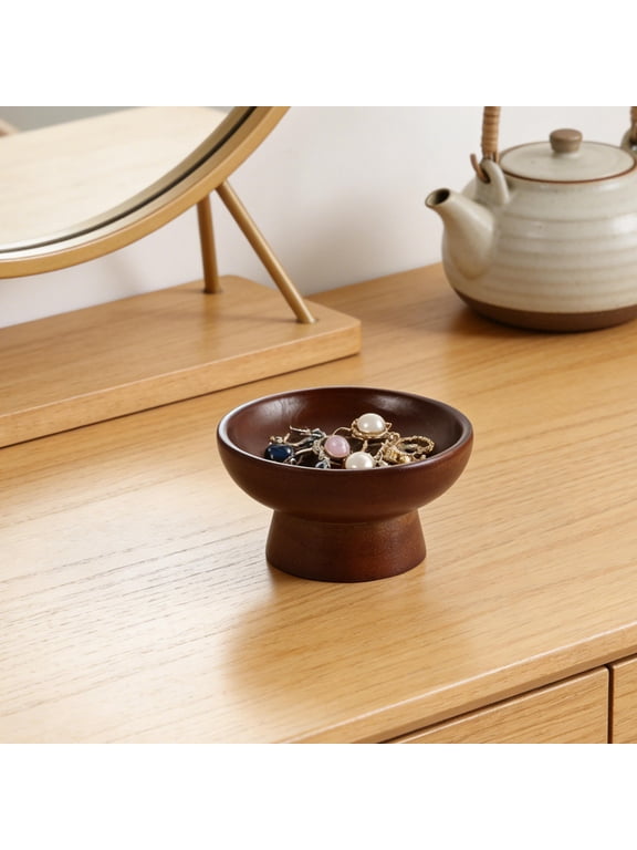 Wood Jewelry Tray Dish for Watches, Necklaces, , Earrings, Coffee Brown Decorative Organizer