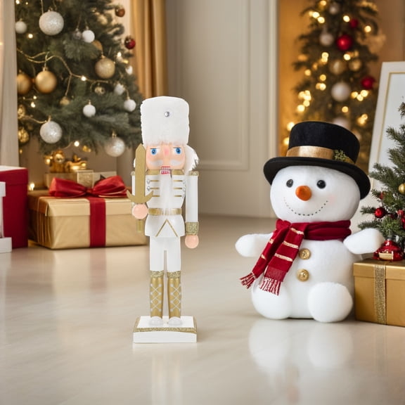 WEAVILUX Wooden Nutcracker Soldier Figurine in White for Christmas Tree and Fireplace Mantel Decoration