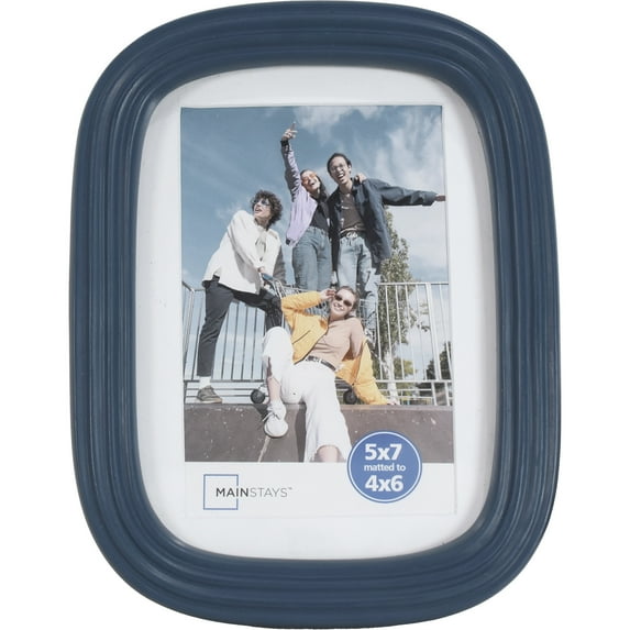 Mainstays Washed Indigo Ribbed Rounded Corner 5x7 Picture Frame Matted to 4x6, Indigo Photo Frame for Wall, Tabletop Display