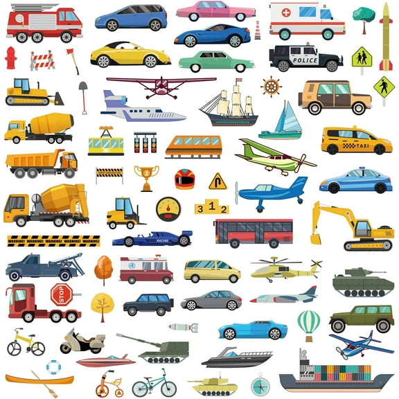 WEBEEDY 148 Pcs Vehicles Cars Planes Wall Stickers Peel and Stick Wall Decals Removable Vinyl Road Sign Sticker for Nursery Playroom Bedroom Wall Decorations Fridge Door Suitcase Furniture Decor