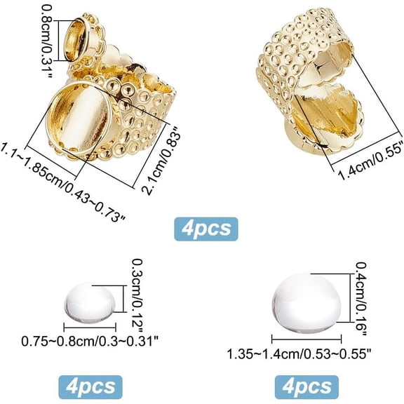 WEBEEDY DIY Blank Dome Ring Making Kit Including Glass Cabochons Flat Round Brass Cuff Finger Rings Components Golden 12Pcs/box