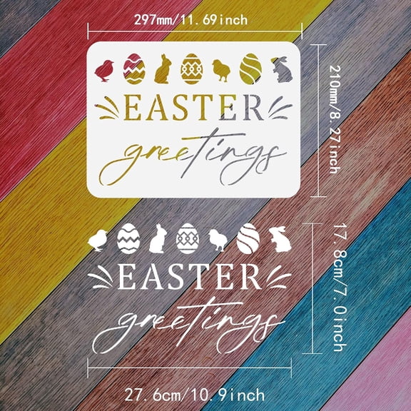 WEBEEDY Large Plastic Reusable Drawing Painting Stencils Templates for Painting on Scrapbook Fabric Tiles Floor Furniture Wood Rectangle Easter Theme Pattern 297x210mm