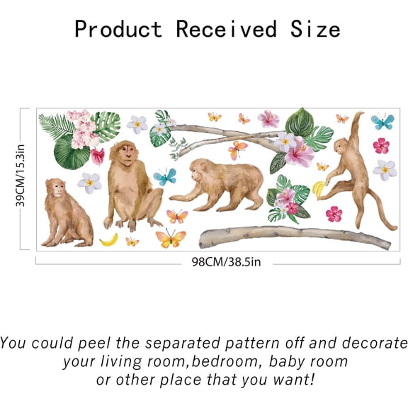 WEBEEDY PVC Wall Stickers Wall Decoration Monkey Pattern 980x390mm