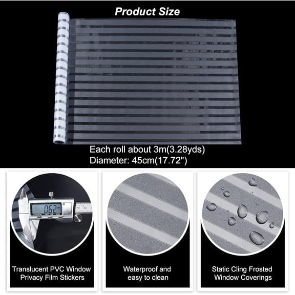 WEBEEDY Translucent PVC Window Privacy Film Stickers Static Cling Frosted Window Coverings 3D Sun Blocking for Glass Stripe Pattern 45cm about 3.28yards(3m)/roll