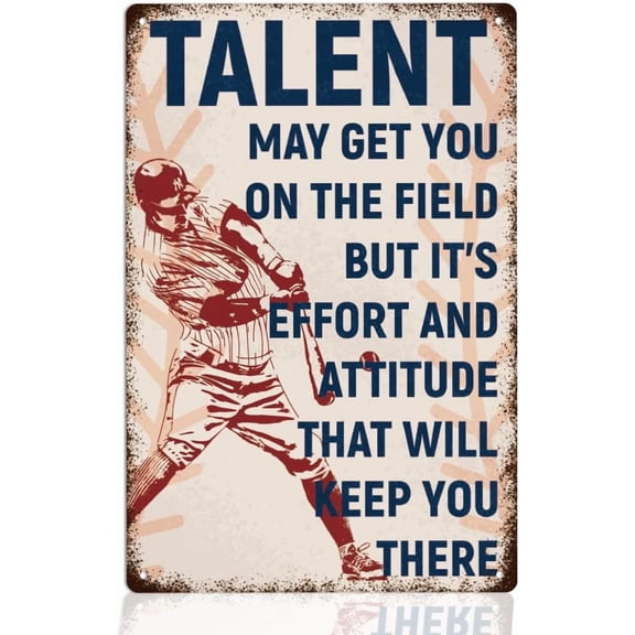 WEBEEDY Vintage Inspiring Sign Baseball Metal Tin Sign Sports Sign Wall Plaque Motivational Quote Poster Gift for Baseball Fans Outdoor Wall Hanging Home Coffee Bar Garage Decor, 20x30cm/8x12''