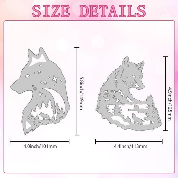 WEBEEDY Wolf Carbon Steel Cutting Dies Stencils for DIY Scrapbooking Photo Album Decorative Embossing Paper Card Greeting Card Mold Wolf 125~149x101~113x0.8mm 2pcs/set