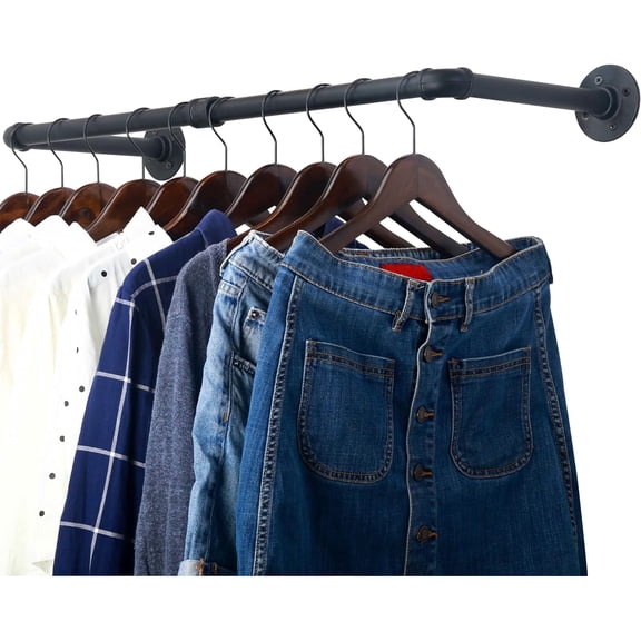 Yeulluey Clothing Rack Wall Mount,36" Industrial Pipe Clothes Rack for Hanging Clothes,Heavy Duty Iron Garment Rack Bar,Retail Display Clothes Rod for Closet,Laundry Room,Black