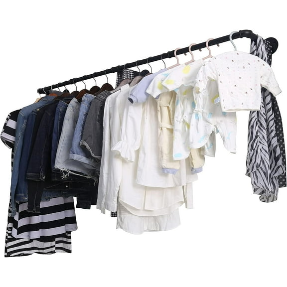 WEBI Clothing Rack Wall Mount,72" Industrial Pipe Clothes Rack for Hanging,Heavy Duty Iron Garment Bar,Retail Display Clothes Rod for Closet,Laundry Room,Black