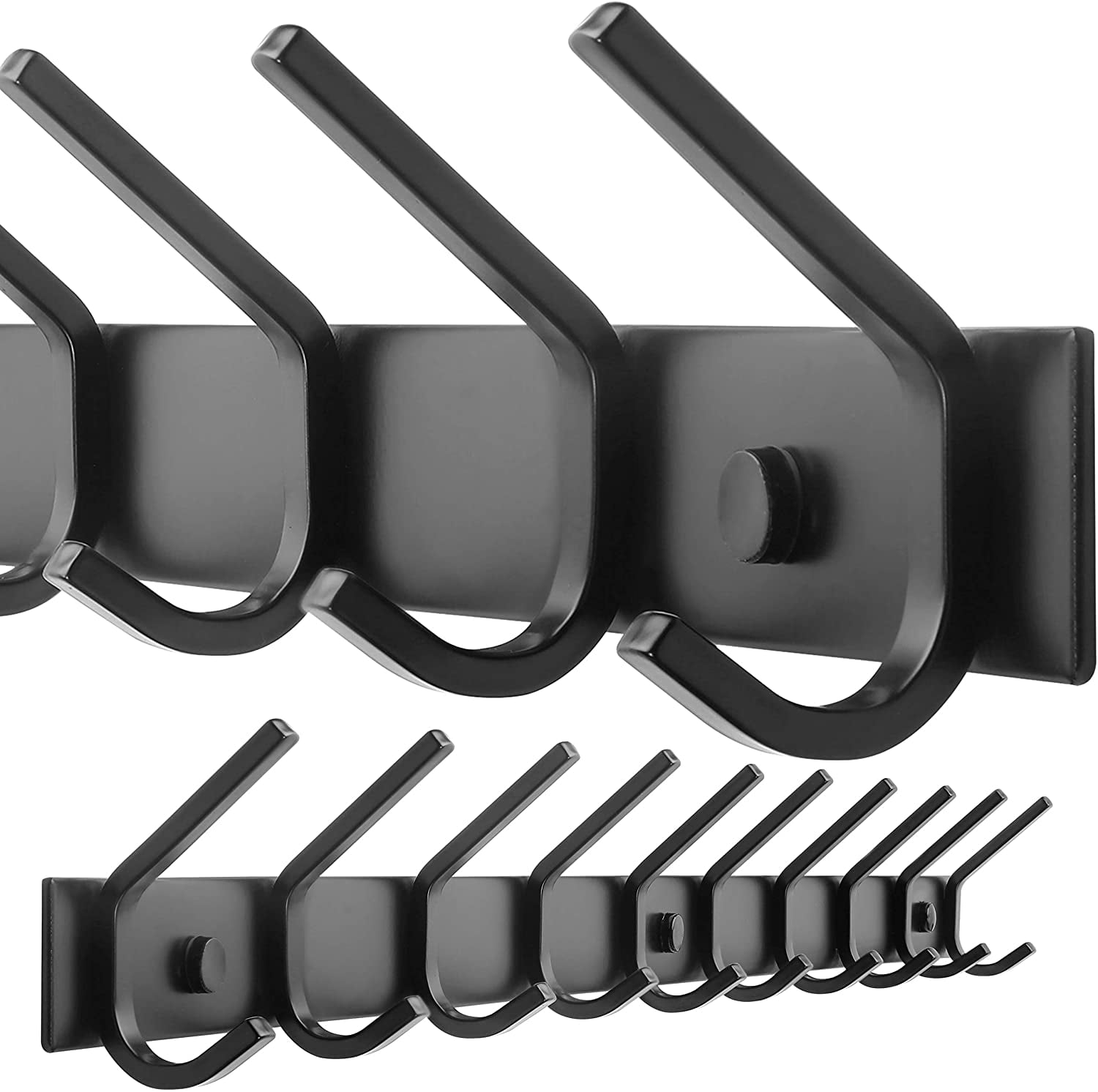 Black Metal Wall Mounted Coat Rack with 10 Hooks