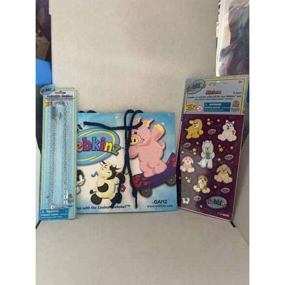 WEBKINZ STICKERS-2 SHEETS- Purple W Code & Webkinz Bag & Necklace New (BONUS 1 FUN CHOPS)