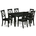 thumbnail image 1 of WEBO7-BLK-W 7Pc Rectangle 42/60" Kitchen Table With 18 In Leaf And 6 Wood Seat Dining Chairs, 1 of 6
