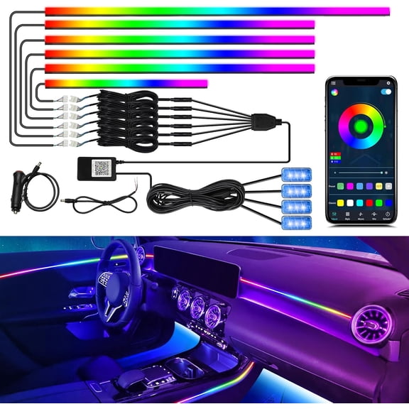 WEBUPAR Dreamcolor Interior Car Lights - 10 in 1 LED Strip with APP Control and 213 Color Modes, Decorative Neon Ambient Lighting Kits