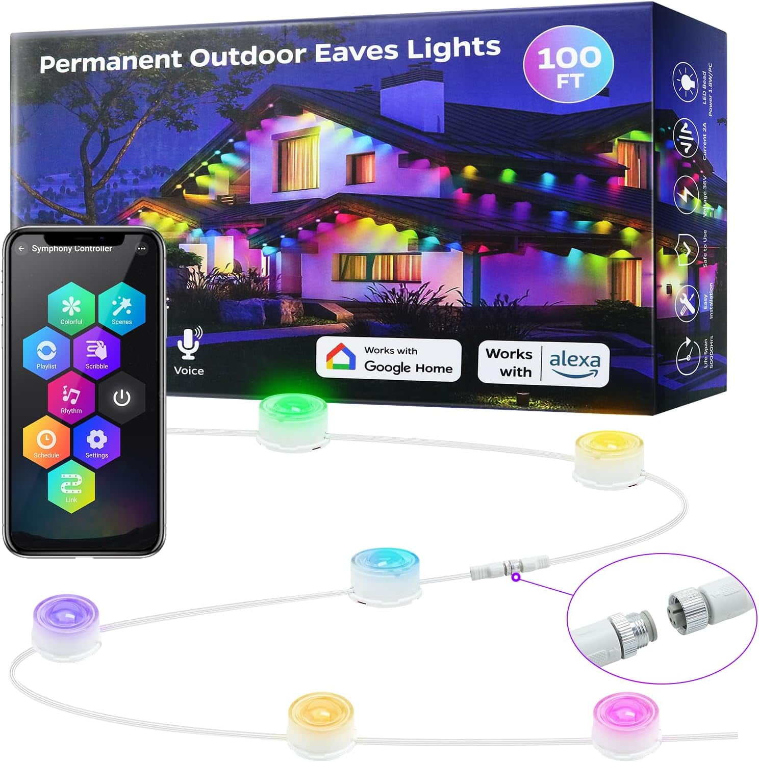 WEBUPAR Permanent Outdoor Lights, 50ft ICRGB LED With 70 Scene Modes ...