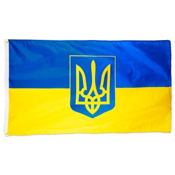 WEBY Lightweight Fade-Resistant Ukrainian Flag with Trident Emblem, Size: 5ft x 3ft