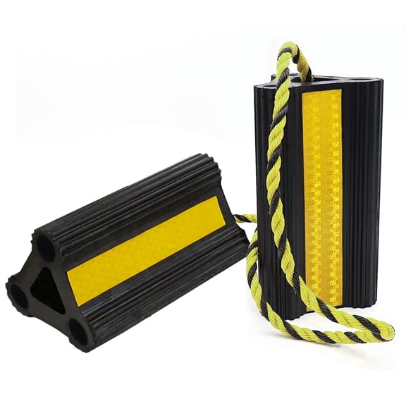 WECARLLE 1 Pair (2 Pack) Heavy Duty Rubber Wheel Chocks for RV Trailer Camper Trucks and Aircraft, with Rope and 3 Reflective Strips, Tire Immobilizers