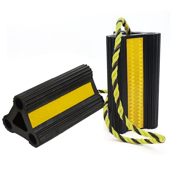 WECARLLE 1 Pair (2 Pack) Heavy Duty Rubber Wheel Chocks for RV Trailer Camper Trucks and Aircraft, with Rope and 3 Reflective Strips, Tire Immobilizers
