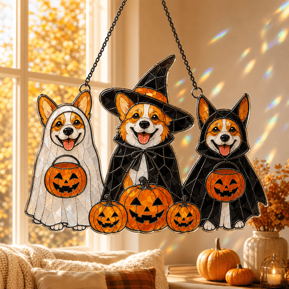 WECAT INDUSTRIES Halloween Corgi Acrylic Suncatcher, Dog Window Decor