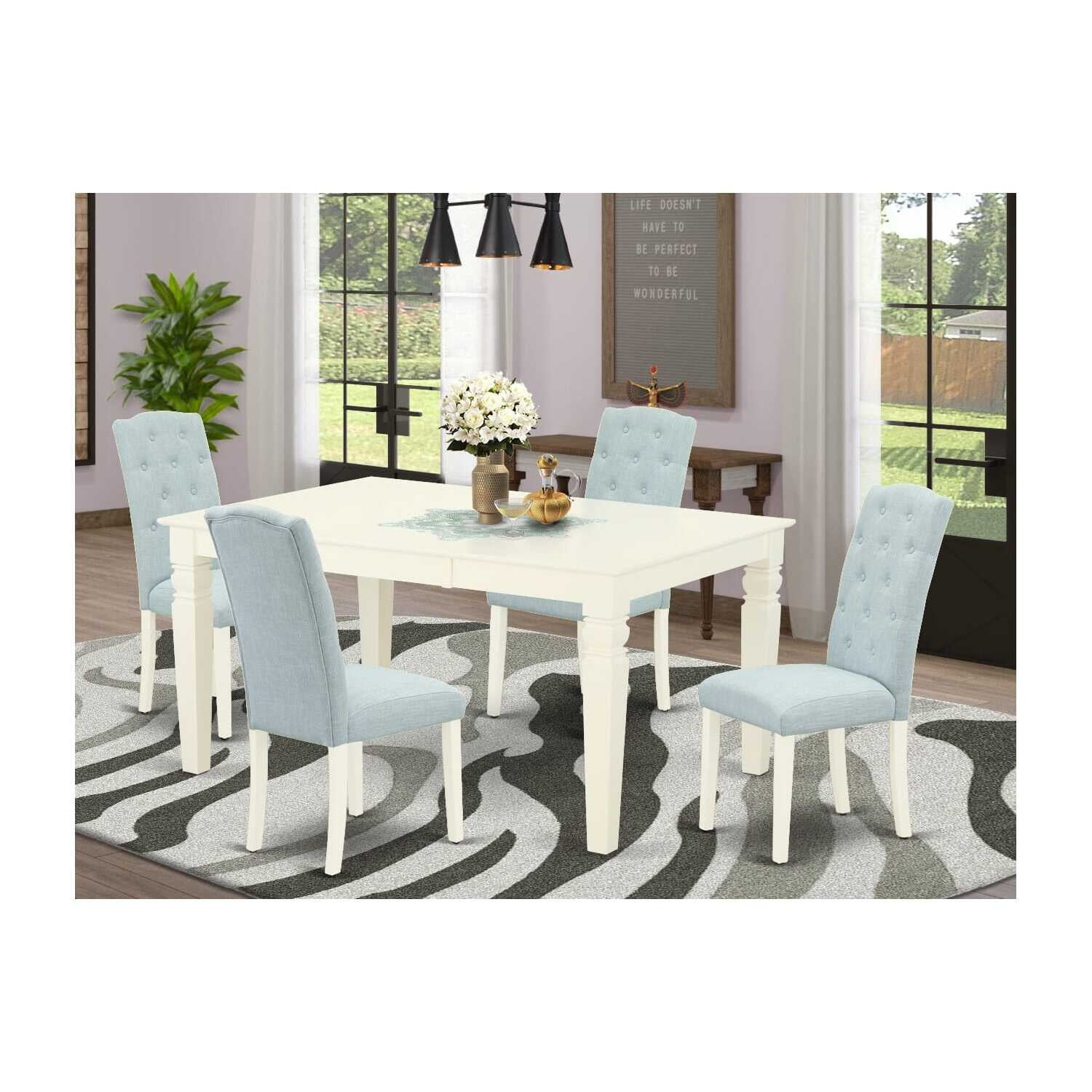 Linen White Extendable Dining Set with 4 Upholstered Parsons Chairs