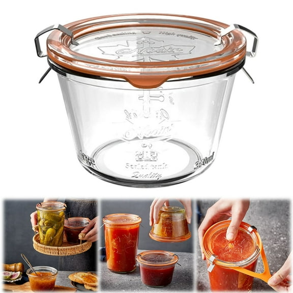 WECK 743 Mold Jar (Weck 743) - Glass Sourdough Starter Jar,12.5oz Wide Mouth Jars for Sourdough Starter,Airtight Food Storage Containers with Glass Lid for Dry Goods,Bread Baking Supplies