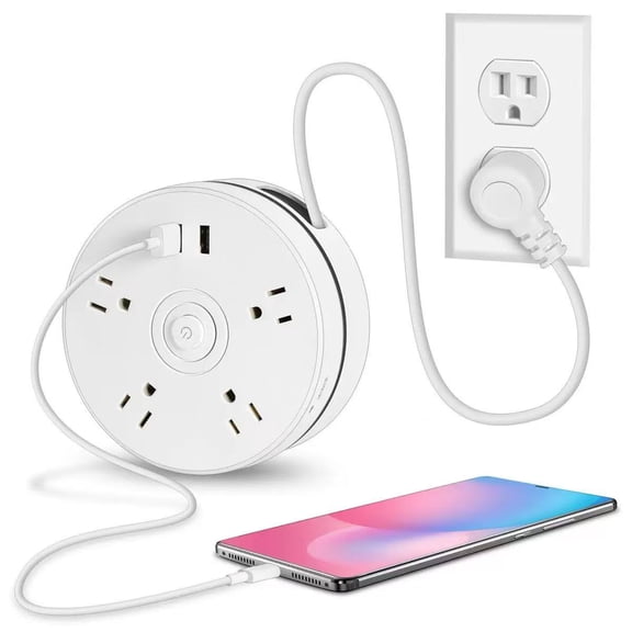 WEDAN Compact USB Desktop Power Strip - 4-Spaced AC Outlets & Dual USB Ports with 5.2Ft Adjustable Cord, Multi-Device Charging Hub for Home/Office/Travel (Overload Protection)