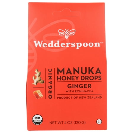WEDDERSPOON GINGER ORGANIC MANUKA HONEY DROPS, 4 OZ. Pack Of 6