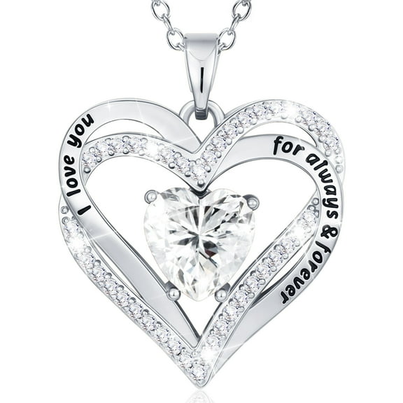 WEDDINEN Love Heart Necklaces for Women Girls CZ S925 Sterling Silver April Birthstone Necklace with Crystal Birthday Valentines Day Jewelry Gifts Teen Girlfriend Wife Her Kids Age Ideas