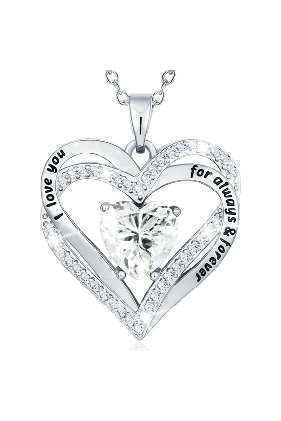Love Heart Necklaces for Women Girls CZ S925 Sterling Silver April Birthstone Necklace with Crystal Birthday Valentines Day Jewelry Gifts Teen Girlfriend Wife Her Kids Age Ideas