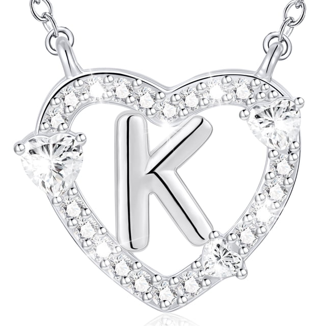 WEDDINEN S925 Sterling Silver Plated Love Heart Initial Necklaces for ...