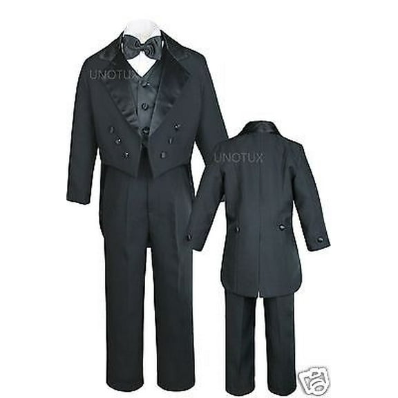 WEDDING FORMAL BLACK 5 PC TAIL TUXEDO SUIT Baby INFANT TODDLER Kid Teen BOY S-18