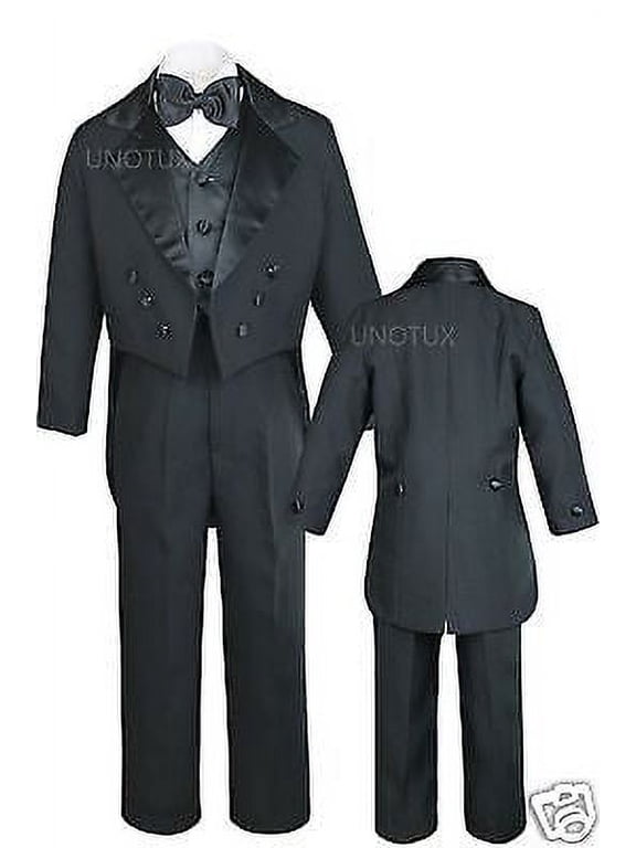 WEDDING FORMAL BLACK 5 PC TAIL TUXEDO SUIT Baby INFANT TODDLER Kid Teen BOY S-18