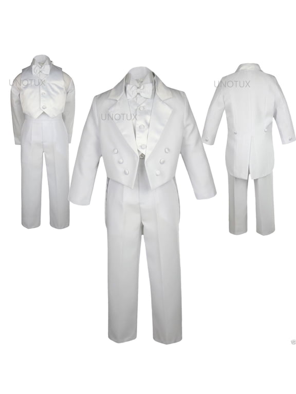 WEDDING FORMAL White 5PC TAIL TUXEDO SUITs BABY INFANT TODDLER Kid Teen BOY S-20