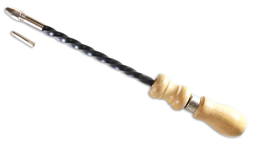 WEDGE 10.5" (26.7 cm) Wooden Handled Push Drill | Forged Steel Shaft | 1/8" (3.2 mm) Collet Capacity | Extra Collet Included | Timeless & Robust Design | Perfect for Craftsmen & DIY Projects