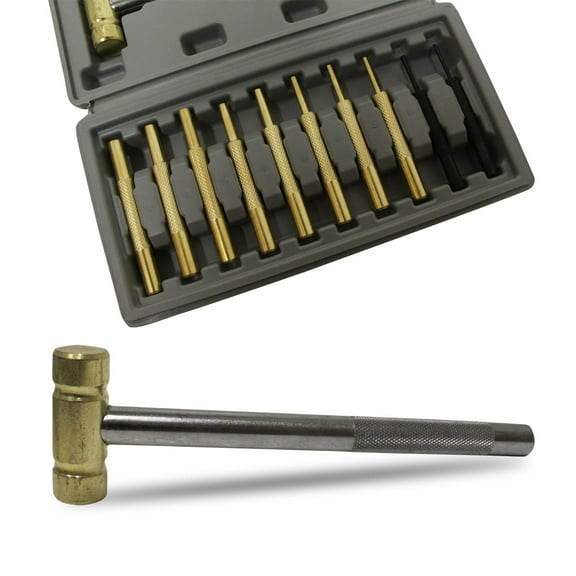 WEDGE 11 Piece Hammer & Punch Set Includes 8 Brass, 2 Steel Punches, Brass Chasing Hammer Encased in Elegant 10.25" 26 cm X 5.25" 13.3 cm Wooden Box Ideal for Precision Tasks & Gifting
