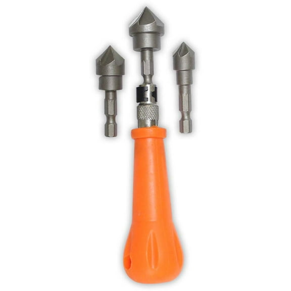 WEDGE 3 Piece Fluted Counter Sink Set | Sizes: 12mm, 16mm, 19mm | 1/4" (0.6 cm) Shank | Ideal for Wood & Metal | Includes Durable Grip Handle | Perfect for Smoothing & Deburring Tasks