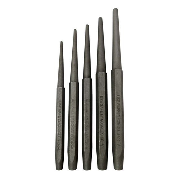 WEDGE 5 Piece Metal Taper Punch Set | Sizes: 3/32"-1/4" | Versatile Lengths 5.25" (13.3 cm) to 6.75" (17.1 cm) | Hexagonal Fitting | Chromium Vanadium (Cr-V) Steel | Precision Tool Kit