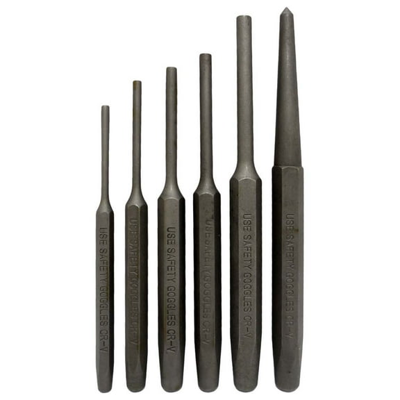 WEDGE 6 Piece Steel Punch Set | CR-V Steel Metal Construction | 6 Sizes 3/32" (0.2 cm) to 1/4" (0.6 cm) | Clearly Etched Sizes | Includes Pin and Center Punches | Precision Tooling